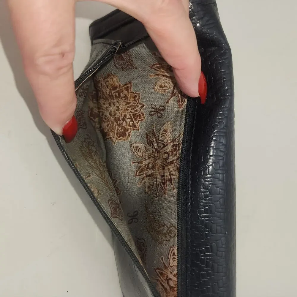 Hobo International Wallet Black  Embossed Quilted Leather Trifold